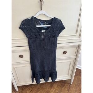 Ralph Lauren Blue Label Hand Knit Crocheted Black‎ Dress Cotton Silk Wool NWT Sm